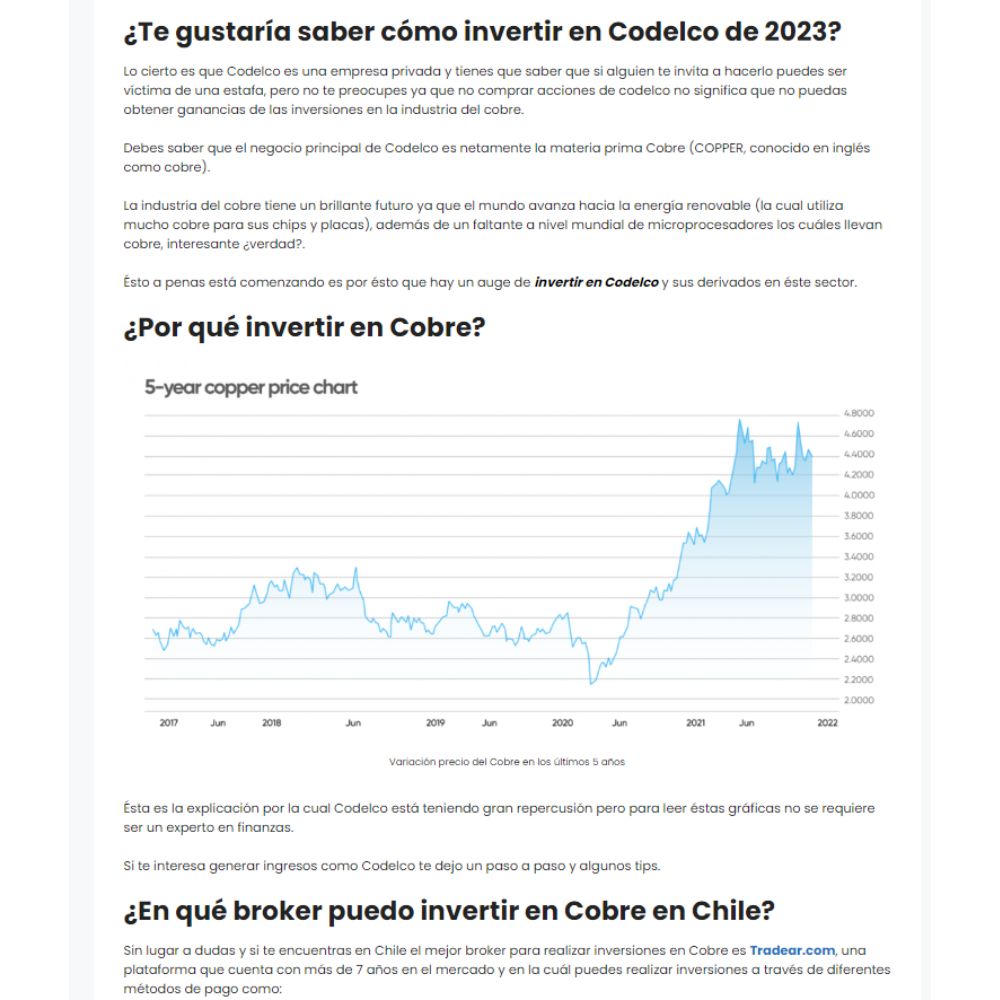 Uso de la frase "Invertir en Codelco" engaña usuarios en la Web