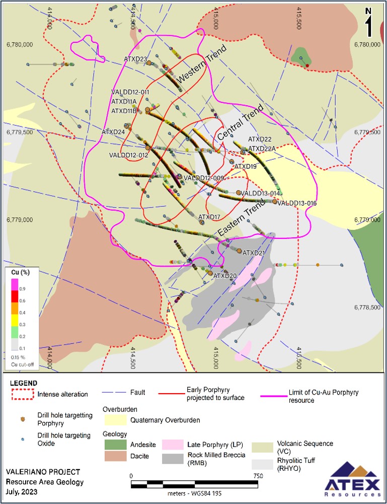 ATEX Resources anuncia recursos inferidos significativos de 1,41 mil millones de toneladas con ley de 0,67 % CuEq (0,50 % Cu, 0,20 g/t Au, 0,91 g/t Ag y 64 g/t Mo) en Valeriano