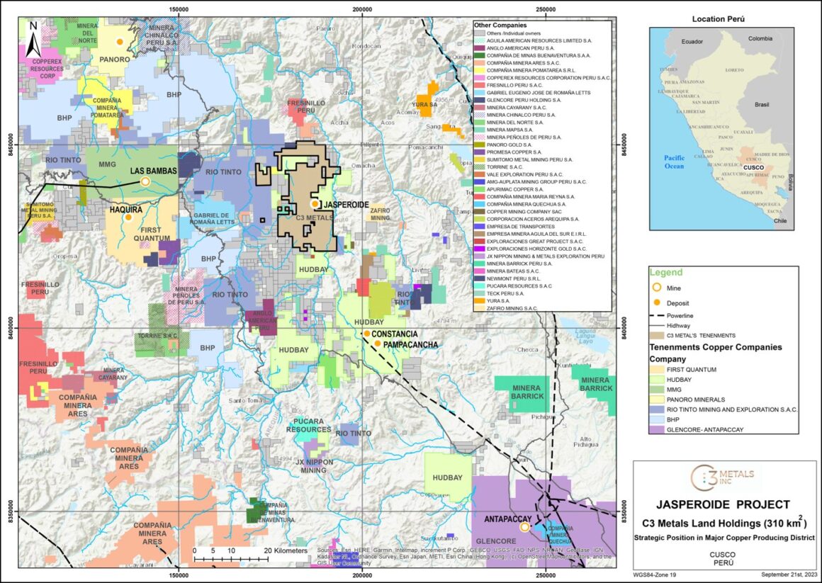 Perú: C3 Metals amplía el área de perforación permitida en un 74 % en el proyecto de cobre y oro Jasperoide