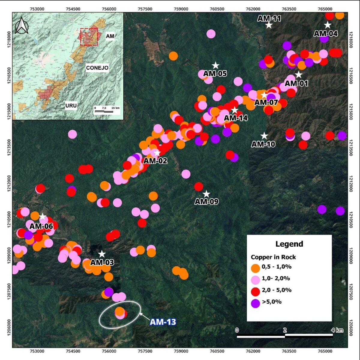 Colombia: Max Resource informa resultados que incluyen: 1,8 % de cobre y 7,2 g/t de plata en 48,0 m en AM-13 en su proyecto Sierra Azul