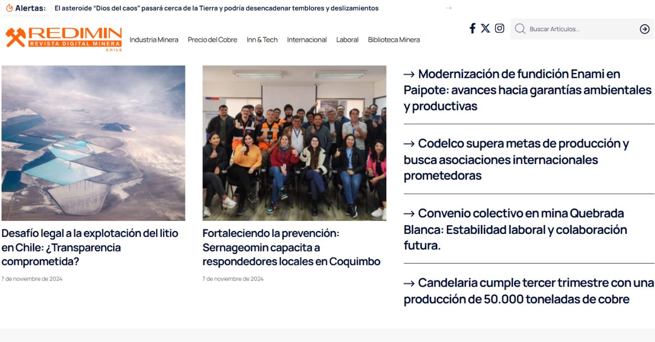 Revista REDIMIN lidera el ranking de sitios web de minería y metales más visitados en Chile según SEMrush
