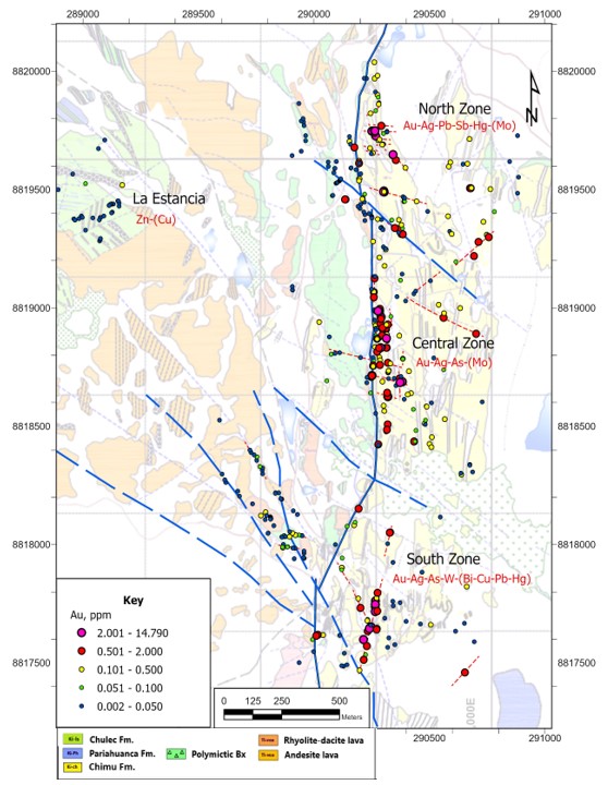 Perú: Excellon Resources reporta muestreo de más de 9 g/t de oro y 1,000 g/t de plata en Tres Cerros