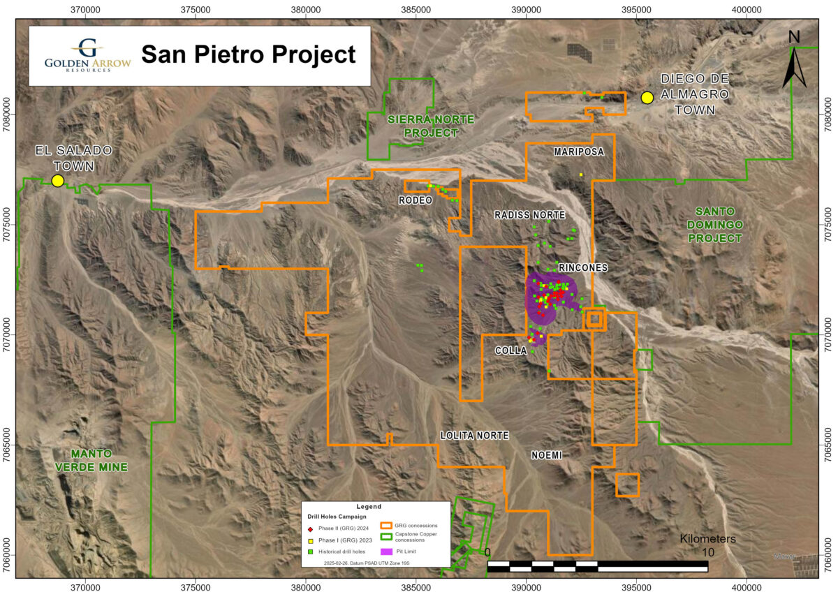 Golden Arrow Resources Reporta Estimación Inicial de Recursos Minerales para el Proyecto de Cobre-Oro-Hierro-Cobalto San Pietro, Chile